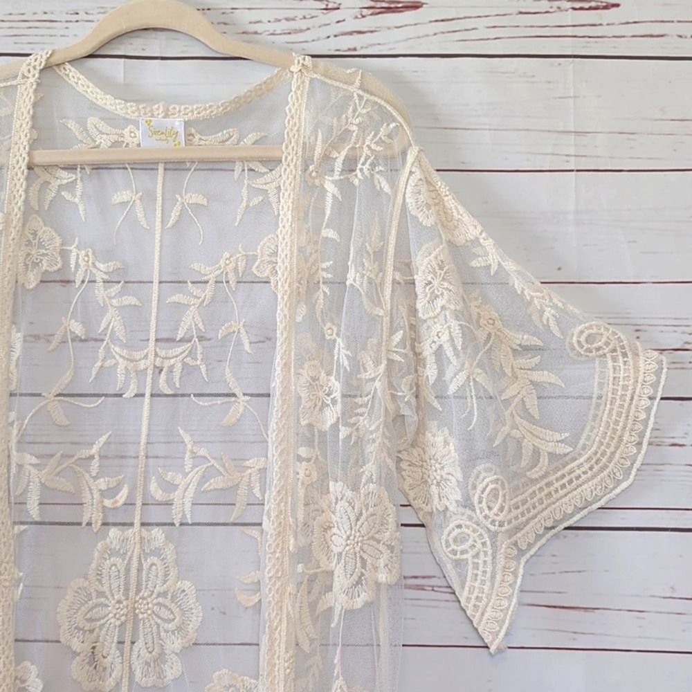 Siren Lily Maternity Women's Large Cream Maternity Lace Duster Kimono Romantic - Picture 7 of 15
